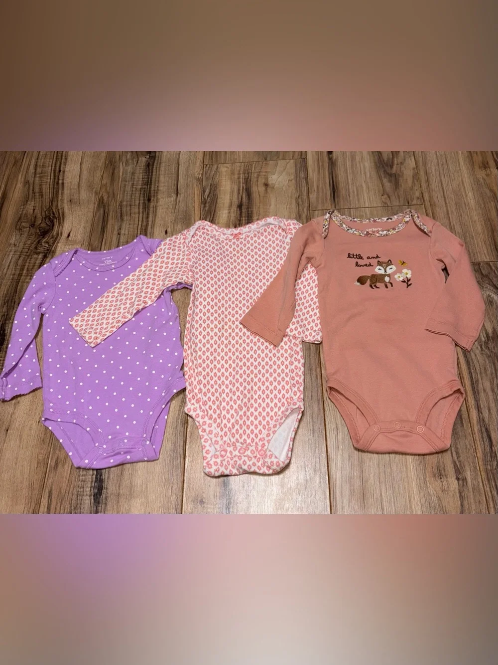 Carters 3 Piece LS Body Suit Bundle Polka Dot Floral Animals Multicolor Girl 12M